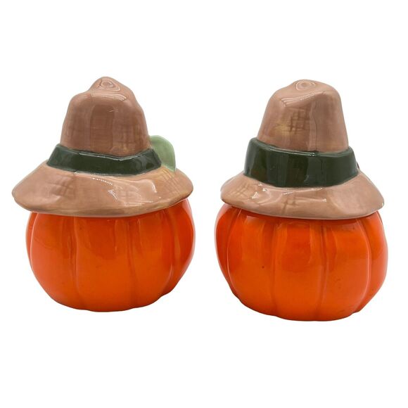 Halloween Decor Scarecrow Jack O Lantern Pair Handpainted Removeable Hat Signed - Picture 3 of 12